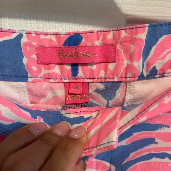 Lilly Pulitzer Pink and Blue Buttercup Tropical Pineapple Print Shorts - Picture 6 of 11